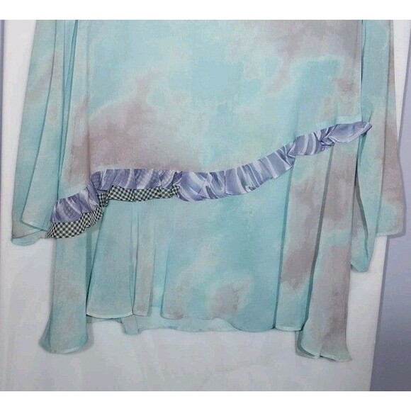 LOGO by Lori Goldstein Sheer Top 1X TieDye Ruffle Boho Chic Flowy Coastal Tunic - Picture 2 of 8